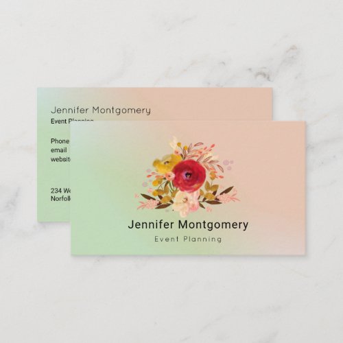 Cute Floral Watercolor Bouquet Event Planning Business Card