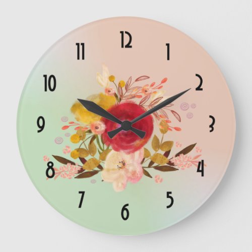 Cute Floral Watercolor Bouquet Large Clock