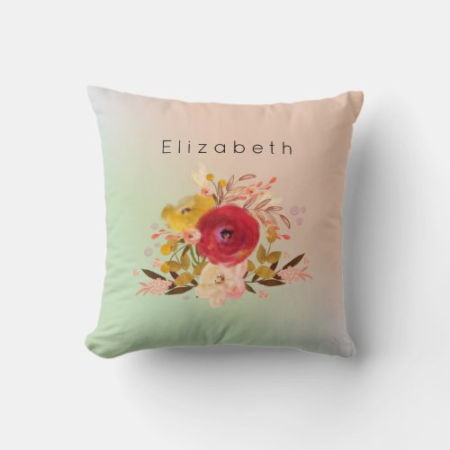 Cute Floral Watercolor Bouquet Personalized Throw Pillow