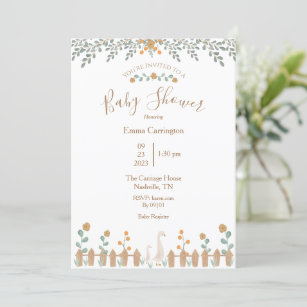 Cute Floral Watercolor Duck Baby Shower Invitation