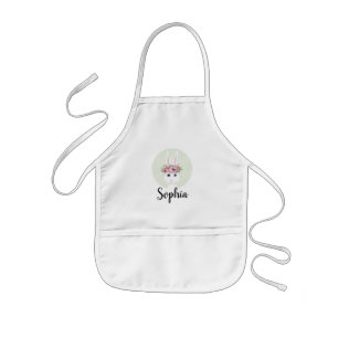 Cute floral Watercolor Flowers Bunny Rabbit Name Kids' Apron