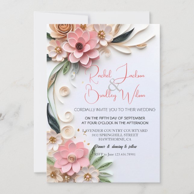 Cute Floral Wedding Frame Abstract Paper Quilling  Invitation (Front)