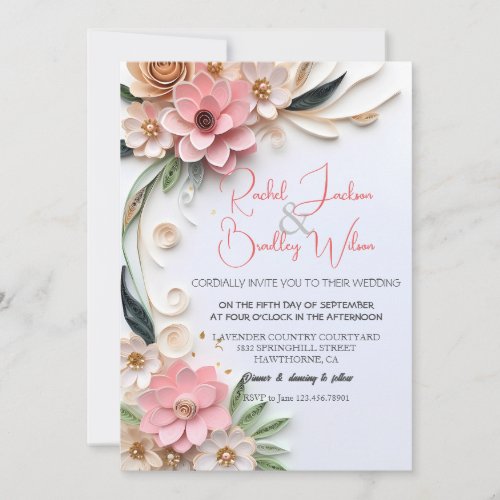 Cute Floral Wedding Frame Abstract Paper Quilling  Invitation