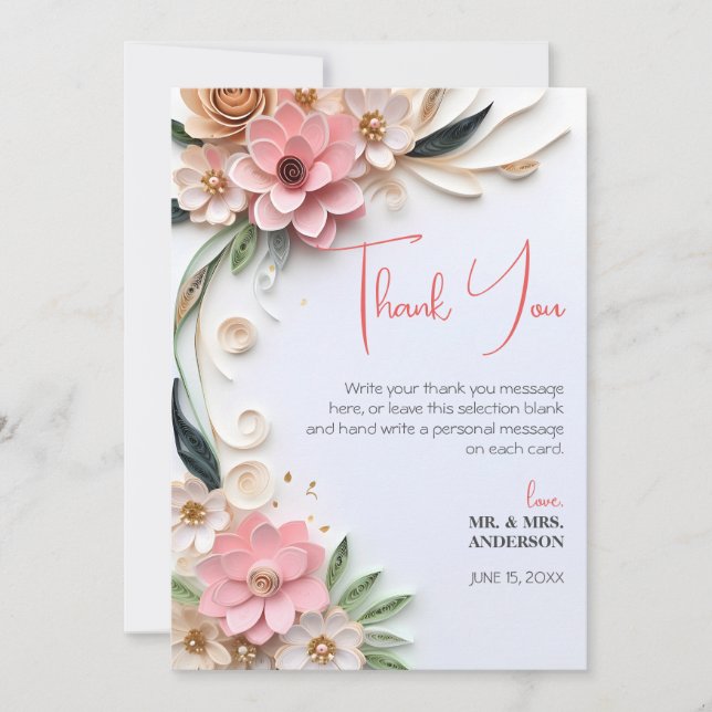 Cute Floral Wedding Frame Abstract Paper Quilling  Thank You Card (Front)