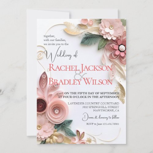 Cute Floral Wedding Frame Paper Quilling Invitation