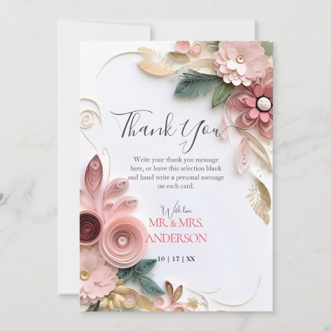Cute Floral Wedding Frame Paper Quilling Thank You Card (Front)