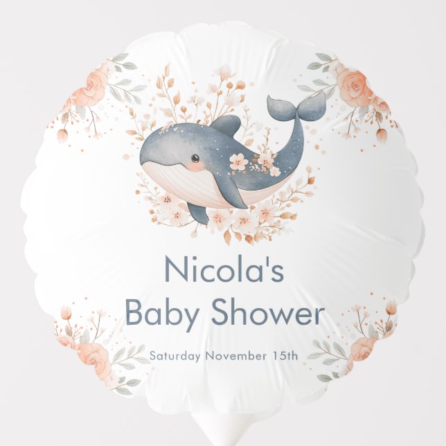 Cute Floral Whale Baby Shower Balloon (Front)