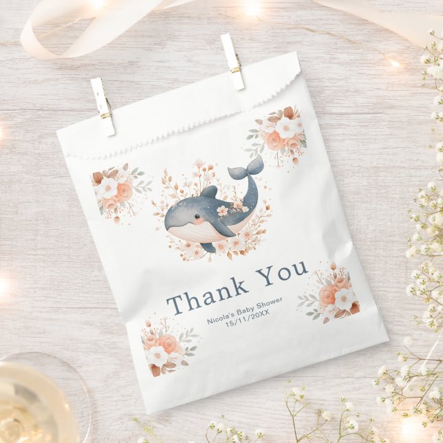 Cute Floral Whale Baby Shower Favor Bag (Clipped)