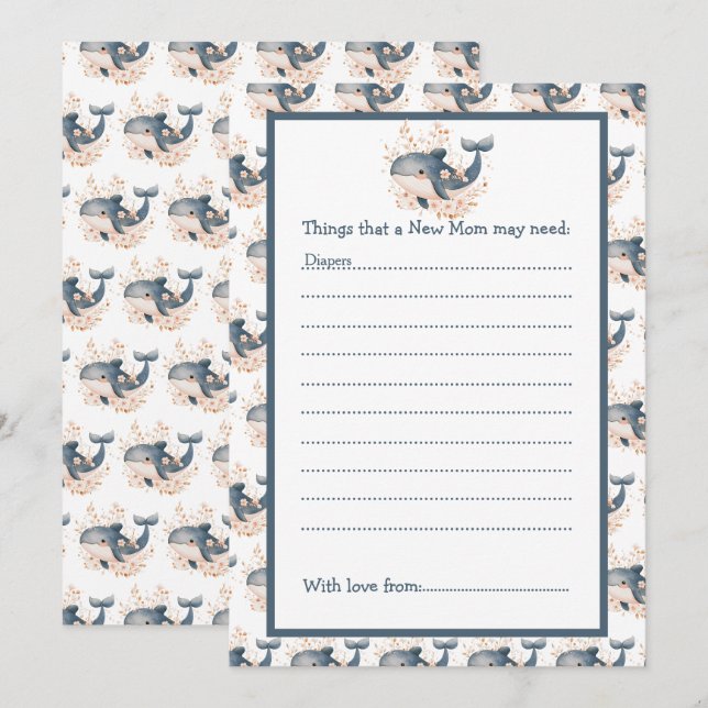 Cute Floral Whale Baby Shower Invitation (Front/Back)