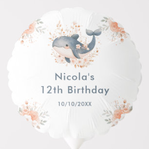 Cute Floral Whale Birthday Party Balloon