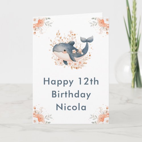 Cute Floral Whale Happy Birthday