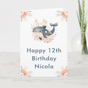 Cute Floral Whale Happy Birthday Card