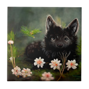 Cute floral wild animal ceramic tile