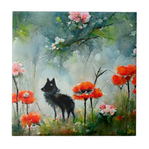 Cute floral wild animal ceramic tile