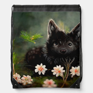 Cute floral wild animal drawstring bag