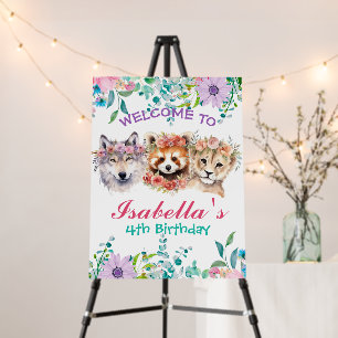 Cute Floral wolf jungle Animals Birthday Welcome Foam Board