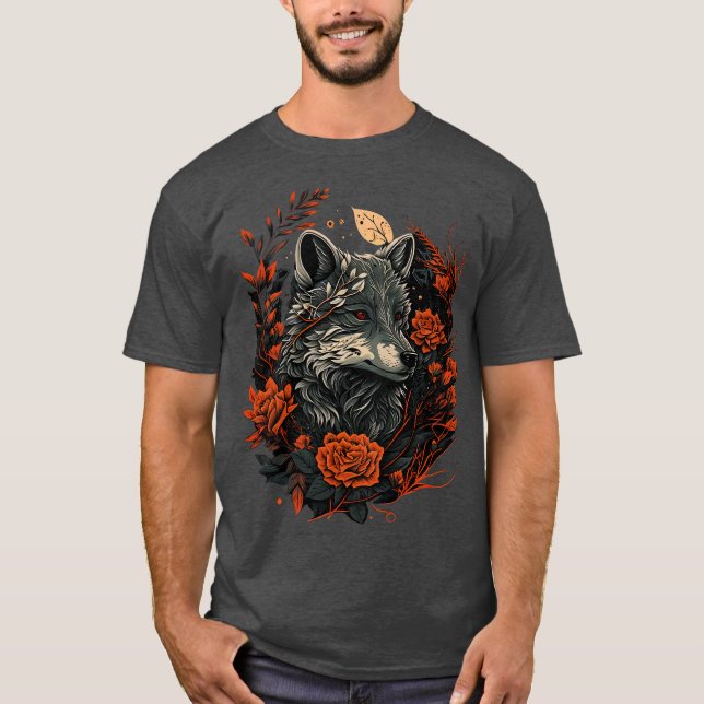 Cute Floral Wolf T-Shirt (Front)
