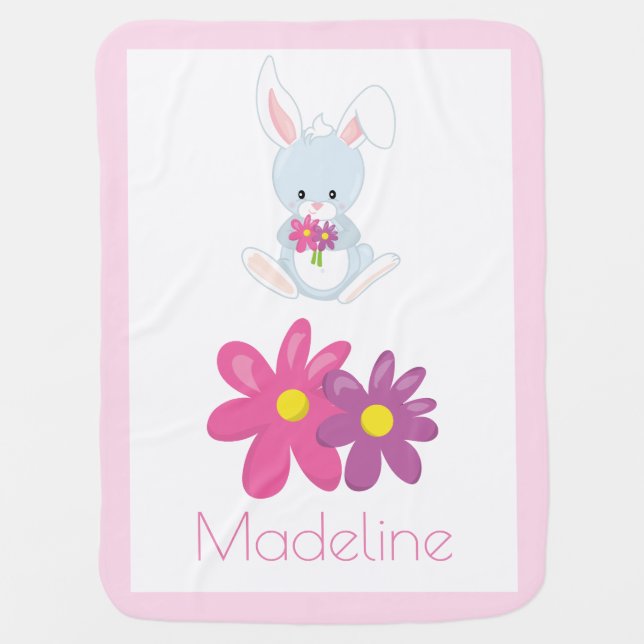 Cute Floral Woodland Baby Bunny Rabbit Baby Blanket (Front)