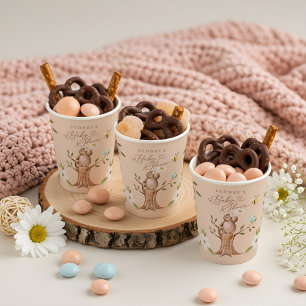 Cute Floral Woodland Knitted Bear Baby Shower Paper Cups