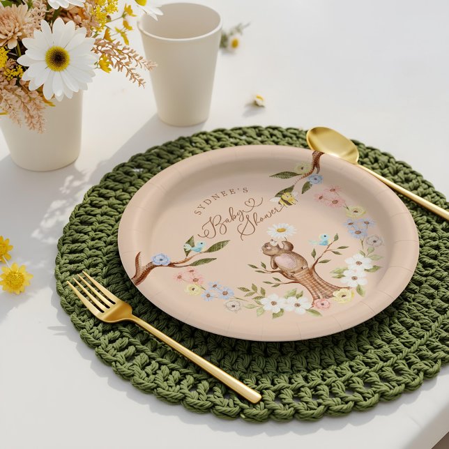 Cute Floral Woodland Knitted Bear Baby Shower Paper Plates (Cute Floral Woodland Knitted Bear Baby Shower Paper Plates)