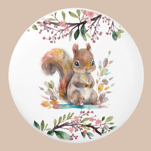 Cute Floral Woodland Squirrel Nursery Decor  Ceramic Knob