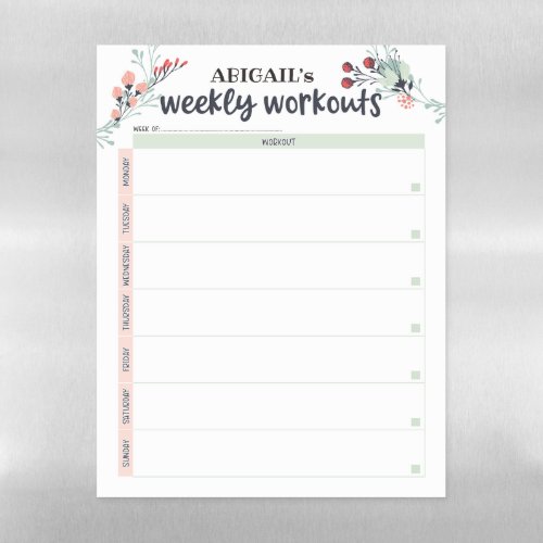 Cute Floral Workout Planner Magnetic Dry Erase Sheet