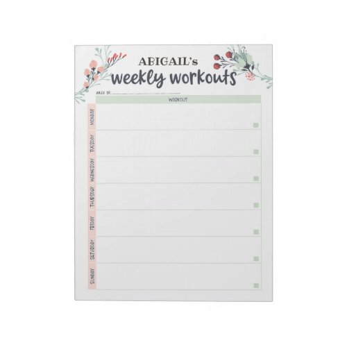 Cute Floral Workout Planner Notepad