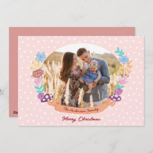 cute floral wreath blush pink Christmas photo Holiday Card