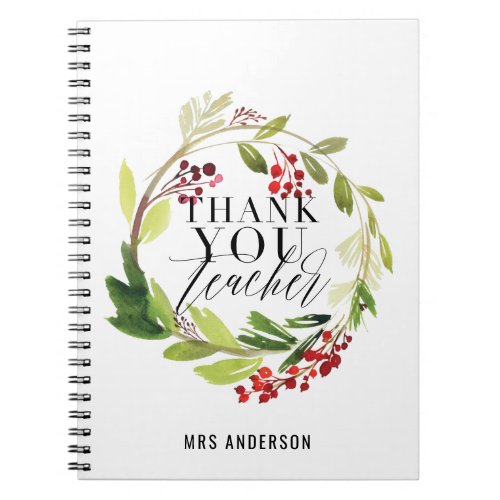 cute floral wreath elegant teacher  notebook