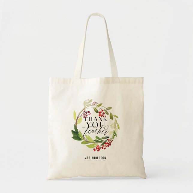 cute floral wreath elegant teacher tote bag (Front)