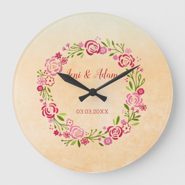 Cute Floral Wreath Large Clock (Front)