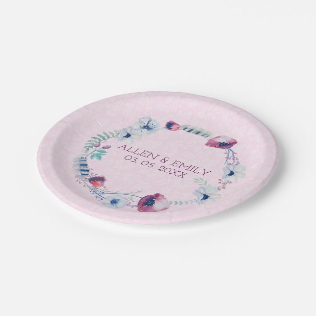 Cute Floral Wreath Paper Plates (Angled)