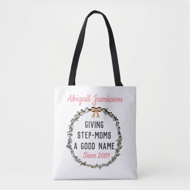 Cute Floral Wreath Step Mom Mothers Day Tote Bag (Front)