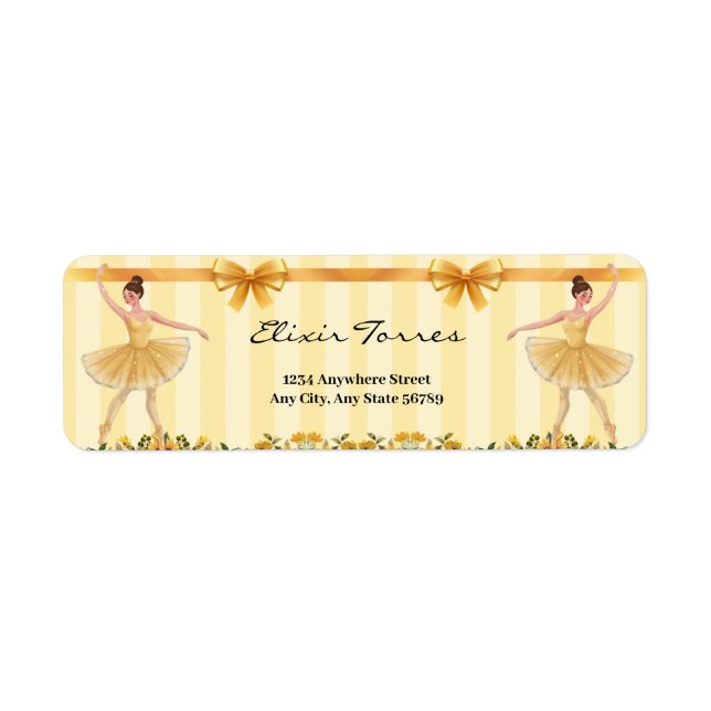 Cute Floral Yellow Ballerina Ribbon Baby Shower Label (Front)