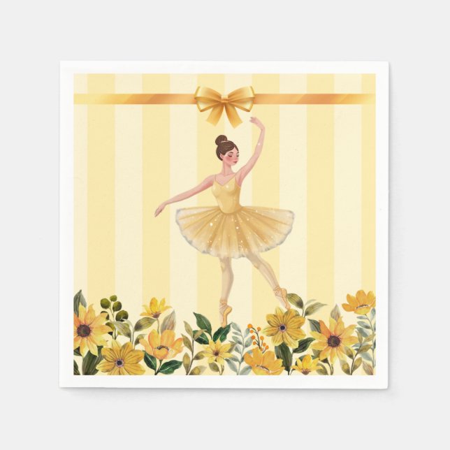 Cute Floral Yellow Ballerina Ribbon Baby Shower Napkins (Front)