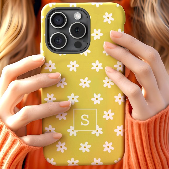Cute Floral Yellow Grass Lily Pattern Monogram Iphone Case (Creator Uploaded)