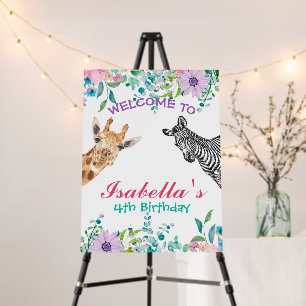 Cute Floral Zebra Giraffe jungle Animals Birthday Foam Board