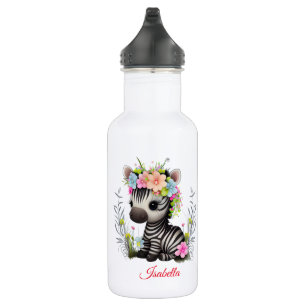 Cute Floral Zebra Kids School Wild Personalized Stainless Steel Water Bottle