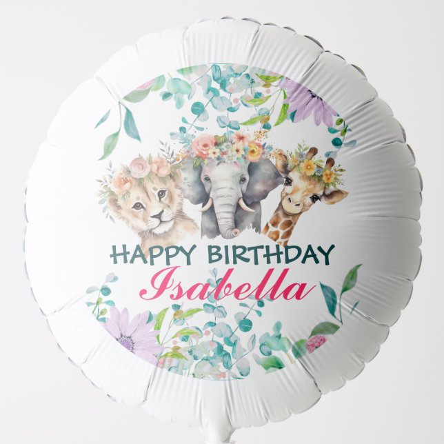 Cute Floral zoo jungle Animals Birthday Welcome  Balloon (Front)