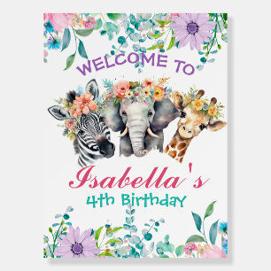 Cute Floral zoo jungle Animals Birthday Welcome  Foam Board