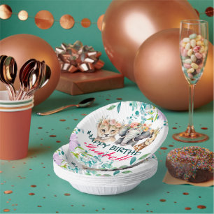 Cute Floral zoo jungle Animals Birthday Welcome  Paper Bowls