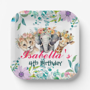 Cute Floral zoo jungle Animals Birthday Welcome Paper Plates