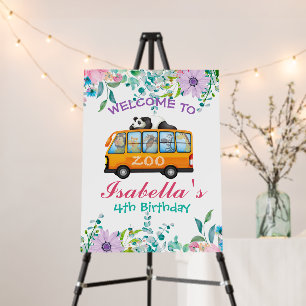 Cute Floral zoo safari school bus Animals Birthday Foam Board