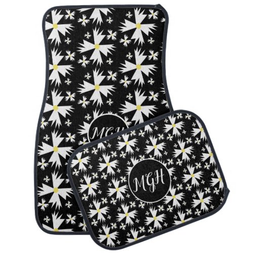 Cute Florals White Yellow Monogrammed   Car Floor Mat