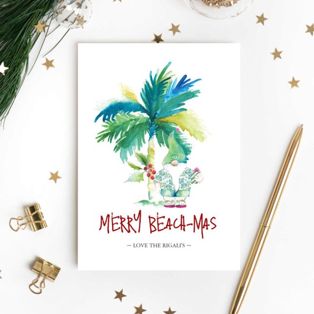 Cute Florida Santa Watercolor Christmas  Card (Beach Christmas Cards feature unique watercolor art by Victoria Grigaliunas of Do Tell A Belle)