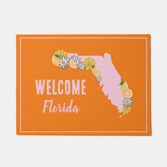 Cute Florida State Map Welcome  Doormat (Front)