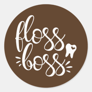Cute Floss Boss Dentist Dental Hygienist RDH Classic Round Sticker