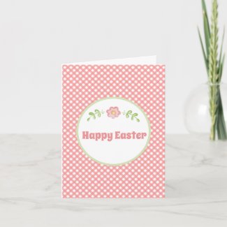 Cute Flower and Coral Pink Gingham Easter  Card