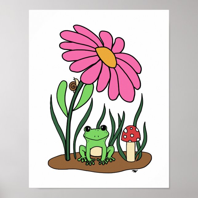 Cute Flower and Frog Poster  (Front)