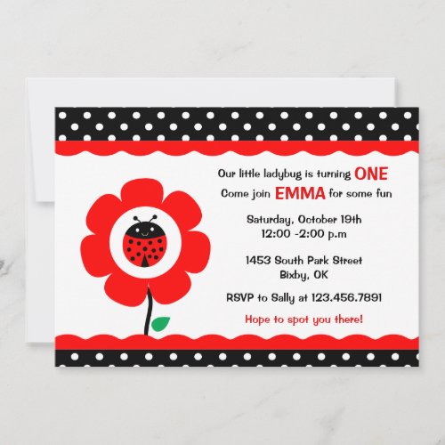 Cute Flower and Ladybird polka dots birthday party Invitation